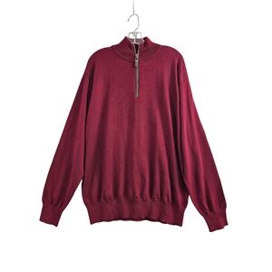 Orvis Sweater 100% Merino Wool Mns Large Burgundy Quarter Zip Mock Neck Pullover